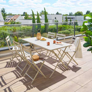 Ensemble table de jardin rectangle + 6 chaises empilables GREENSBORO Argile places - Acier traité époxy, Traitement antirouille renforcé Hespéride