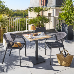 Ensemble table de bistro LAMBADA + 2 chaises empilables RIU Graphite places - Acier traité époxy, Céramique Hespéride
