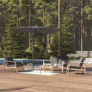 Parasol déporté carré MANOA Ardoise + 4 dalles de STACIO 2,5 x m - Aluminium traité époxy, Acier, Polyester Hespéride
