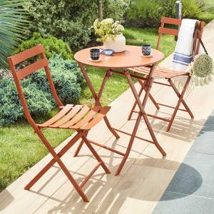 Ensemble table de jardin pliante ronde + 2 chaises GREENSBORO Ambre places - Acier traité époxy, Traitement antirouille renforcé Hespéride