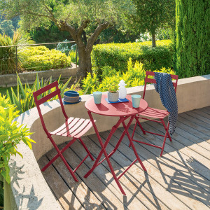 Ensemble table de jardin pliante ronde + 2 chaises GREENSBORO Grenade places - Acier traité époxy, Traitement antirouille renforcé Hespéride