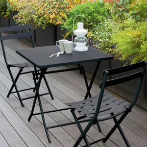 Ensemble table de jardin pliante carrée + 2 chaises GREENSBORO Graphite places - Acier traité époxy, Traitement antirouille renforcé Hespéride