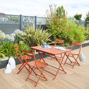 Ensemble table de jardin pliante rectangulaire + 4 chaises GREENSBORO Ambre places - Acier traité époxy, Traitement antirouille renforcé Hespéride