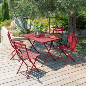 Ensemble table de jardin pliante rectangulaire + 4 chaises GREENSBORO Groseille places - Acier traité époxy, Traitement antirouille renforcé Hespéride