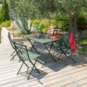 Ensemble table de jardin pliante rectangulaire + 4 chaises GREENSBORO Vert olive places - Acier traité époxy, Traitement antirouille renforcé