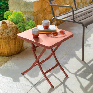 Table d'appoint de jardin pliante carrée GREENSBORO Acajou 40 x cm - Acier, Traitement anti-rouille renforcé Hespéride