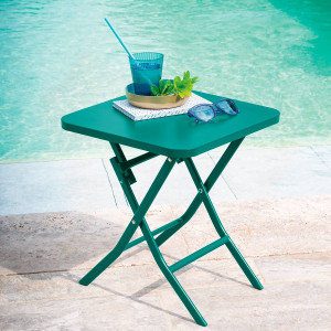 Table d'appoint de jardin pliante carrée GREENSBORO Vert opale 40 x cm - Acier, Traitement anti-rouille renforcé Hespéride