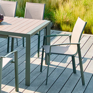 Fauteuil de jardin AXANT Lin / Vert laurier Aluminium traité époxy, Texaline Hespéride