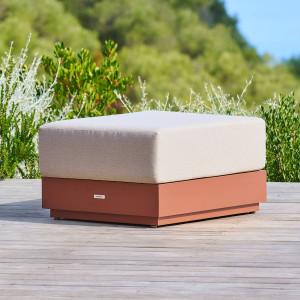 Pouf de jardin rectangulaire ALLURE Beige / Acajou 78 x 65 42 cm - Polyester, Aluminium traité époxy, Polyester Hespéride