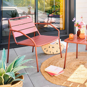 Fauteuil de jardin PHUKET Acajou Acier traité époxy, Traitement anti-rouille renforcé Hespéride
