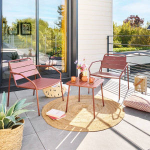 Table basse de jardin carrée PHUKET Acajou 45 x cm - Acier traité époxy, Traitement anti-rouille renforcé Hespéride