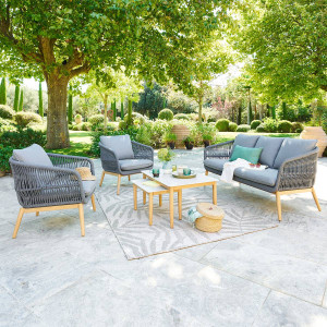 Salon de jardin ORISSA Gris 5 places - Acier traité époxy, Polyester Hespéride