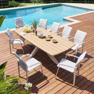 Table de jardin rectangulaire ORACLION Noix / Argile 10 places - Aluminium traité époxy Hespéride