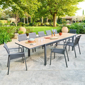 Table de jardin extensible rectangulaire EVASION Honey / Graphite 12 places - Aluminium traité époxy Hespéride