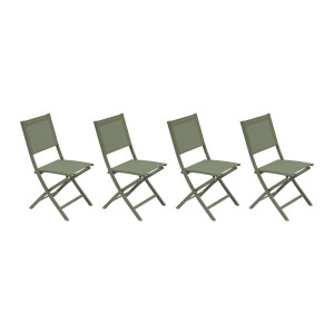 Lot de 4 chaises jardin pliante ESSENTIA Vert laurier Acier traité époxy, Aluminium Texaline Hespéride