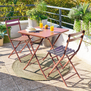 Table de balcon pliante GREENSBORO Acajou 2 places - Acier, Traitement anti-rouille renforcé Hespéride
