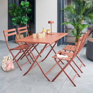 Table de balcon pliante GREENSBORO Acajou 4 places - Acier, Traitement anti-rouille renforcé Hespéride