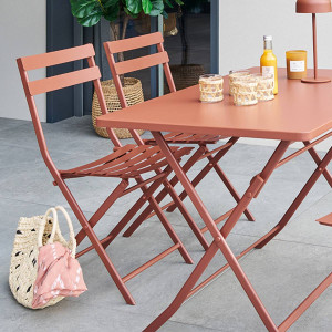 Chaise de jardin pliante GREENSBORO Acajou Acier traité époxy, Traitement anti-rouille renforcé Hespéride
