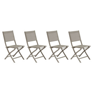 Lot de 4 chaises jardin pliante ESSENTIA Noisette / Café Acier traité époxy, Aluminium Texaline Hespéride