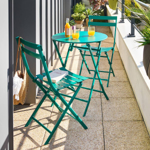 Table de balcon pliante GREENSBORO Vert Opale 2 places - Acier, Traitement anti-rouille renforcé Hespéride