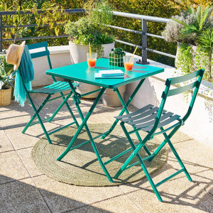 Table de balcon pliante GREENSBORO Vert Opale 2 places - Acier, Traitement anti-rouille renforcé Hespéride
