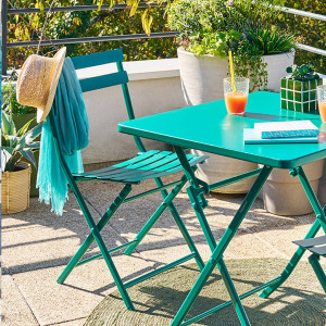 Chaise de jardin pliante GREENSBORO Vert opale Acier traité époxy, Traitement anti-rouille renforcé Hespéride
