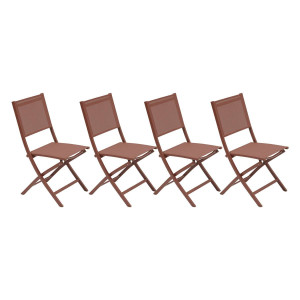 Lot de 4 chaises jardin pliante ESSENTIA Acajou Acier traité époxy, Aluminium Texaline Hespéride