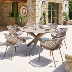 Table de jardin ronde ORYON Café 6 places - Aluminium traité époxy, Verre Hespéride