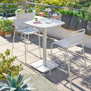 Table haute de jardin carrée ALEGORIA Argile 2 places - Acier traité époxy, Traitement anti-rouille renforcé Hespéride