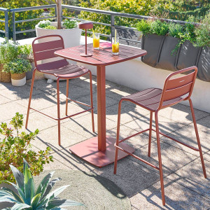 Table haute de jardin carrée ALEGORIA Acajou 2 places - Acier traité époxy, Traitement anti-rouille renforcé Hespéride