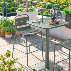 Chaise haute de jardin ALEGORIA Vert laurier Acier traité époxy, Traitement anti-rouille renforcé Hespéride