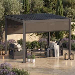 Pergola bioclimatique EVONIS Graphite 3 x m - Structure en aluminium et lames acier Hespéride
