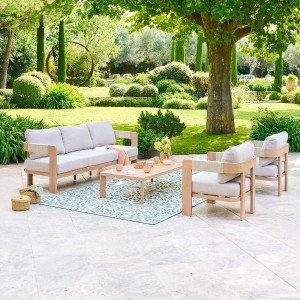 Salon de jardin ORYNA Beige / Honey 5 places - Aluminium traité époxy, Polyester recyclé Hespéride