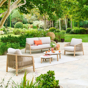 Salon de jardin NELORA Beige 5 places - Aluminium traité époxy, Oléfine Hespéride