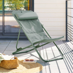 Chilienne de jardin empilable pliable MIRAEL Vert laurier 3 positions - Acier traité époxy, Traitement anti-rouille renforcé Hespéride