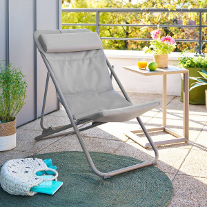 Chilienne de jardin empilable pliable MIRAEL Noisette / Café 3 positions - Acier traité époxy, Traitement anti-rouille renforcé Hespéride