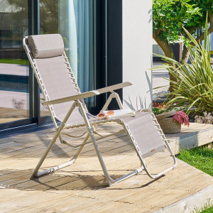 Fauteuil de jardin SILOS Beige lin Acier traité époxy, Texaline Hespéride