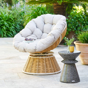 Fauteuil de jardin rotatif NYMELY Beige Acier, Traitement anti-rouille renforcé, Oléfine Hespéride