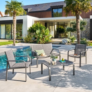 Salon de jardin PIAZZA Graphite 4 places - Aluminium traité époxy, Texaline Hespéride