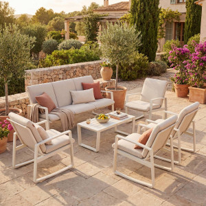 Fauteuil de salon jardin BOREANE Argile Aluminium traité époxy, Texaline Hespéride