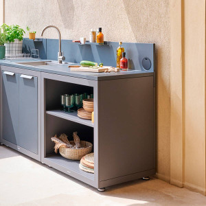 Module avec étagère pour cuisine d'été OXYANA Graphite 110 x 60 80 cm - Acier galvanisé, Traitement antirouille renforcé Hespéride