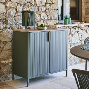 Buffet de jardin IRONIA Vert Laurier 90 x 45 86 cm - Acier galvanisé, Traitement antirouille renforcé Hespéride