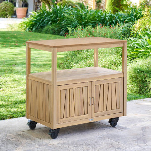 Module 2 portes à roulettes pour cuisine d'été LODGIA Beige 87 x 86 50 cm - Acier, Aluminium, Acacia certifié FSC® Hespéride
