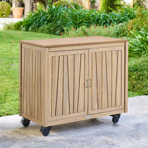 Module 2 portes à roulettes pour cuisine d'été LODGIA Beige 100 x 86 50 cm - Acier, Aluminium, Acacia certifié FSC® Hespéride