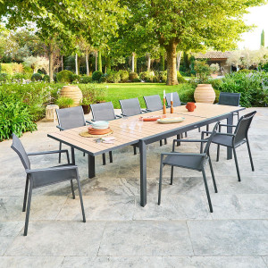 Ensemble table de jardin extensible EVASION + 12 fauteuils ESSENTIA Miel   Graphite places - Aluminium traité époxy Hespéride