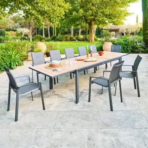 Ensemble table de jardin extensible EVASION + 12 fauteuils AXANT Miel   Graphite places - Aluminium traité époxy Hespéride