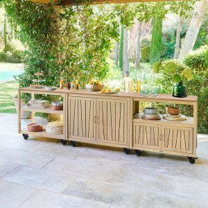 Cuisine d'été LODGIA Beige Acier, Aluminium, Acacia certifié FSC® Hespéride