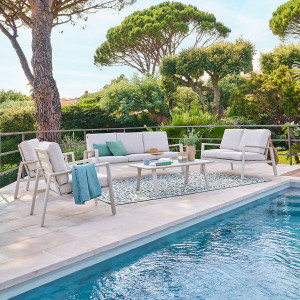 Salon de jardin LUZANE Argile 7 places - Aluminium traité époxy, Polyester Hespéride