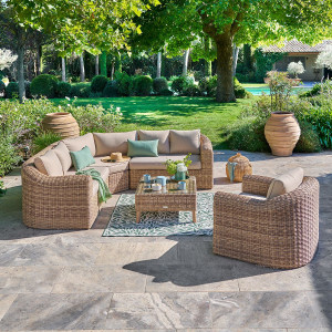 Salon d'angle de jardin MOOREA Savana 6 places - Polyester, Aluminium traité époxy Hespéride