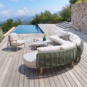 Salon de jardin avec fauteuil MYLORE Argile 7 places - Aluminium traité époxy, Polyester recyclé Hespéride